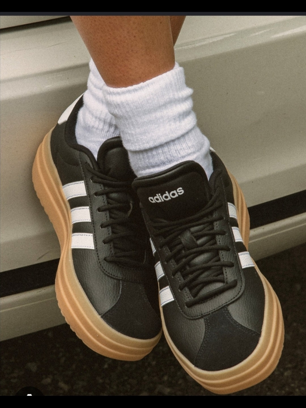 New Adidas Platform sneakers,Vegan Leather in Black & Gum,9.5